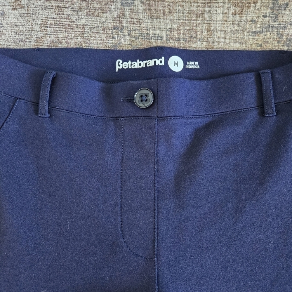 LIKE NEW Betabrand Classic Dress Pant Yoga Stretch Bootcut Flare Solid Navy Blue - Picture 3 of 8